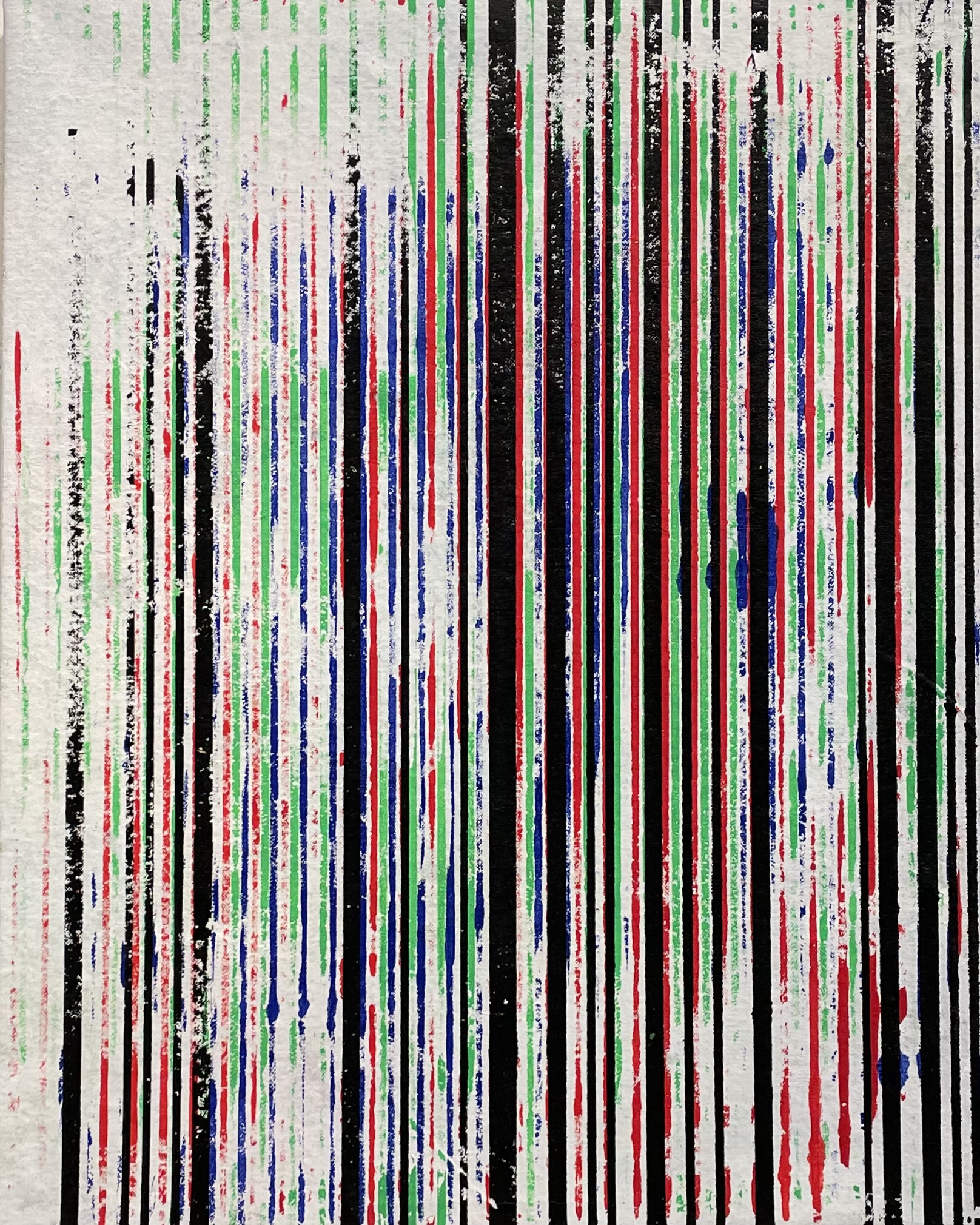 Vertical stripes with black shapes overlay