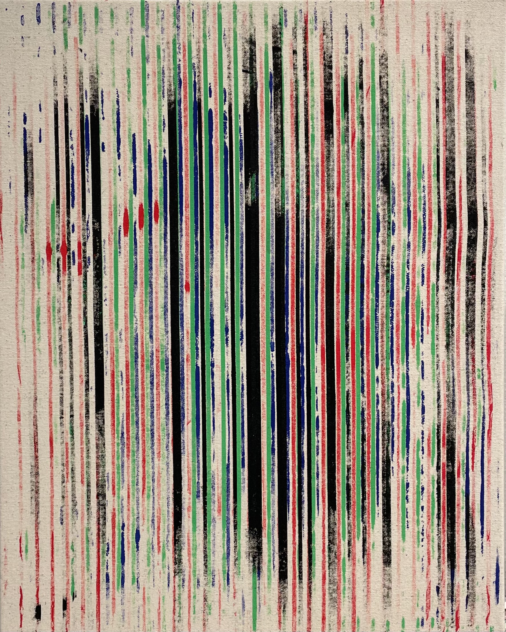 Abstract artwork with vertical striped pattern and organic shapes